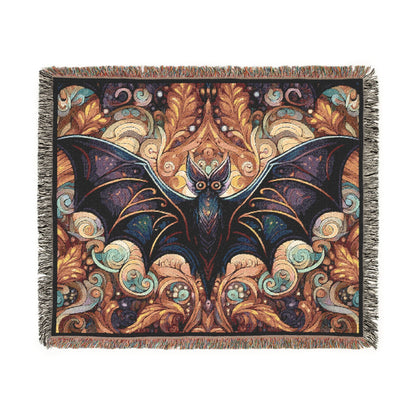 Psychedelic Bat- Woven Blanket, Cozy Throw, Home Decor, Halloween Gift, Gothic Blanket, Unique Gift for Bat Lovers, Goths