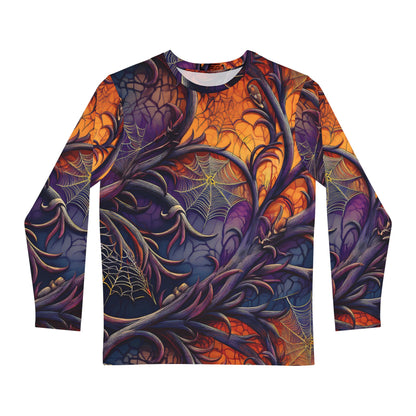Vibrant Halloween Long Sleeve Unisex Top, Spiderweb Shirt - Vibrant Halloween Spiderweb Visceral Goth