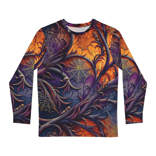 Vibrant Halloween Long Sleeve Unisex Top, Spiderweb Shirt - Vibrant Halloween Spiderweb Visceral Goth