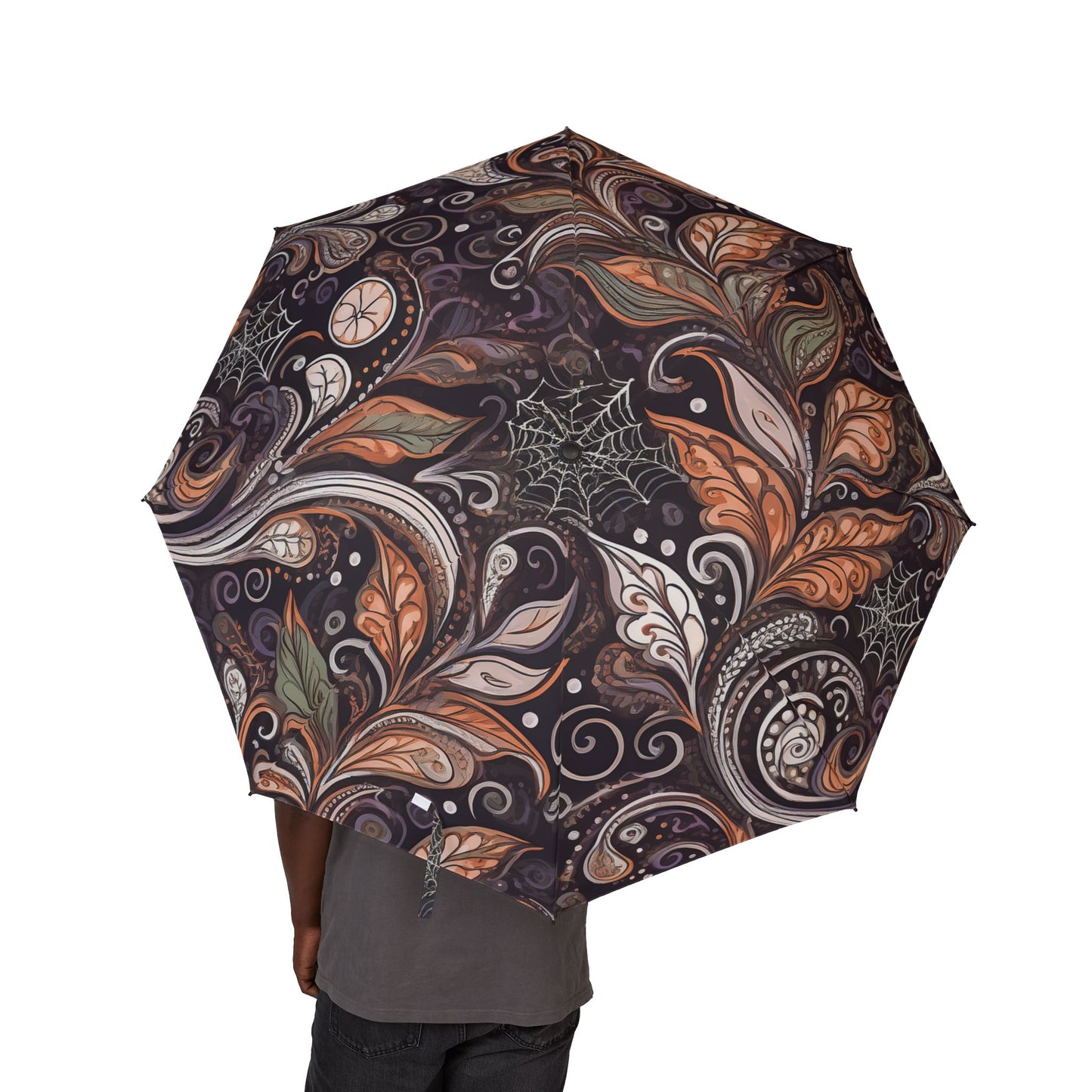 Foldable Umbrella - Autumn Leaves and Spiderwebs Design
