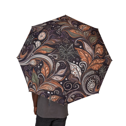 Foldable Umbrella - Autumn Leaves and Spiderwebs Design