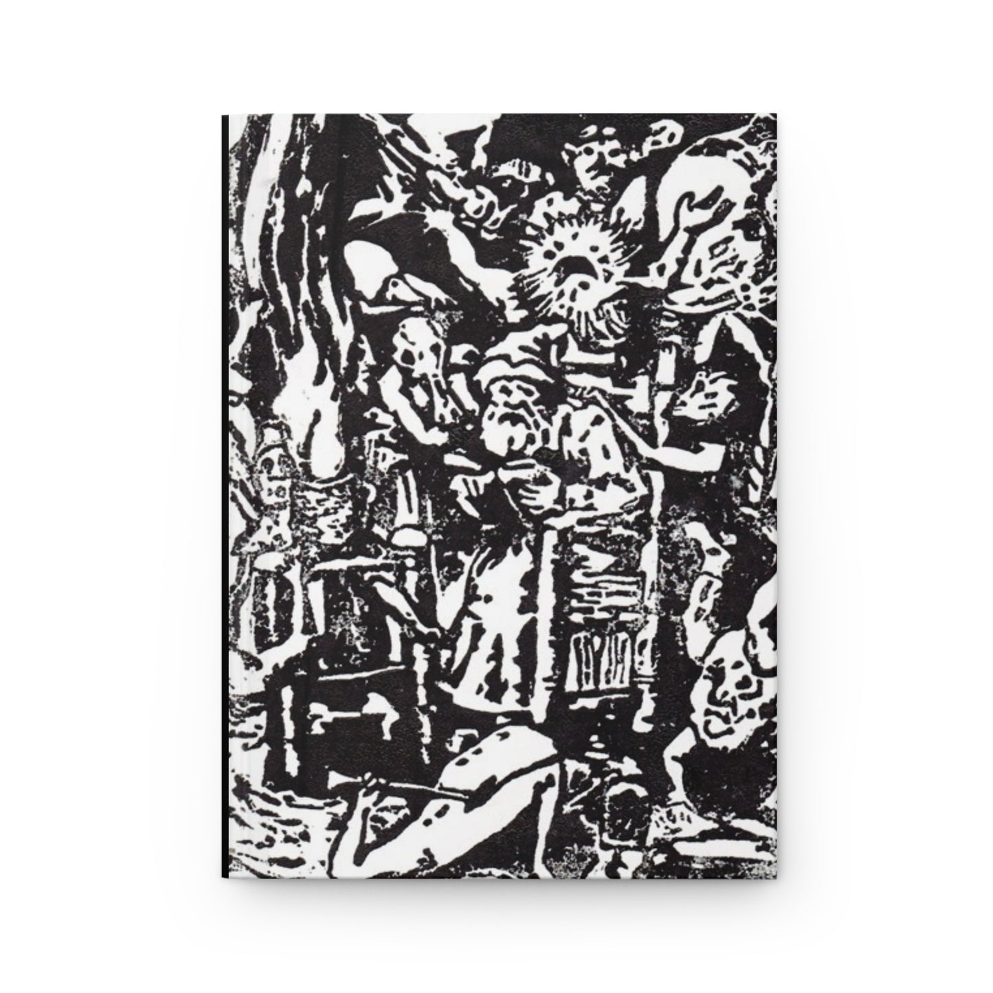 Matte Hardcover Journal, Witchcraft Linoleum Block Print, Warlock Theme, Peter Brueghel Inspired, Notebook, Diary, Sketchbook, Planner,