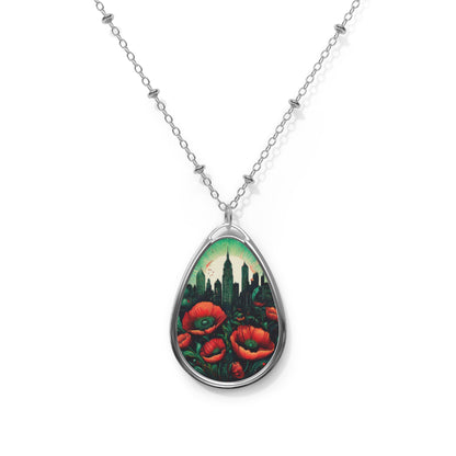 Emerald City Pendant, Poppy Field Charm, Colorful Oval Necklace, Wizard of Oz, Oz Jewelry,