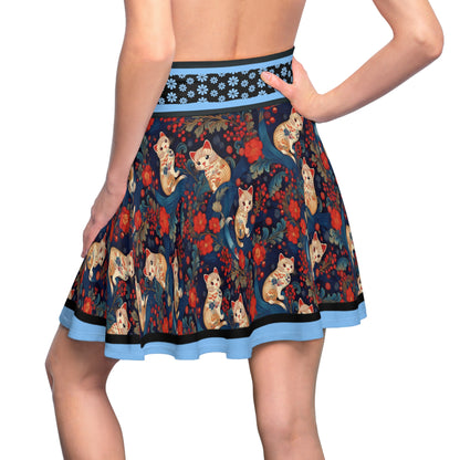 Whimsical Cat Print Skater Skirt for Women - Fun and Playful Design
