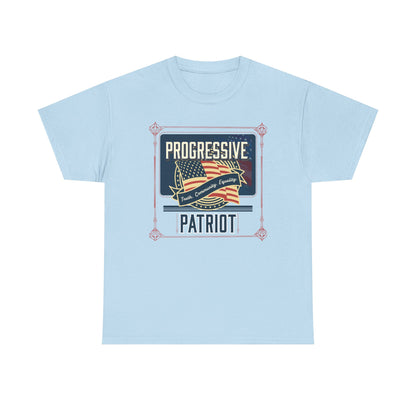 Progressive Patriot- Unisex Heavy Cotton Tee, Retro T-Shirt, Casual Wear, Gift for Activists, Independence Day, Protests, Everyday Apparel