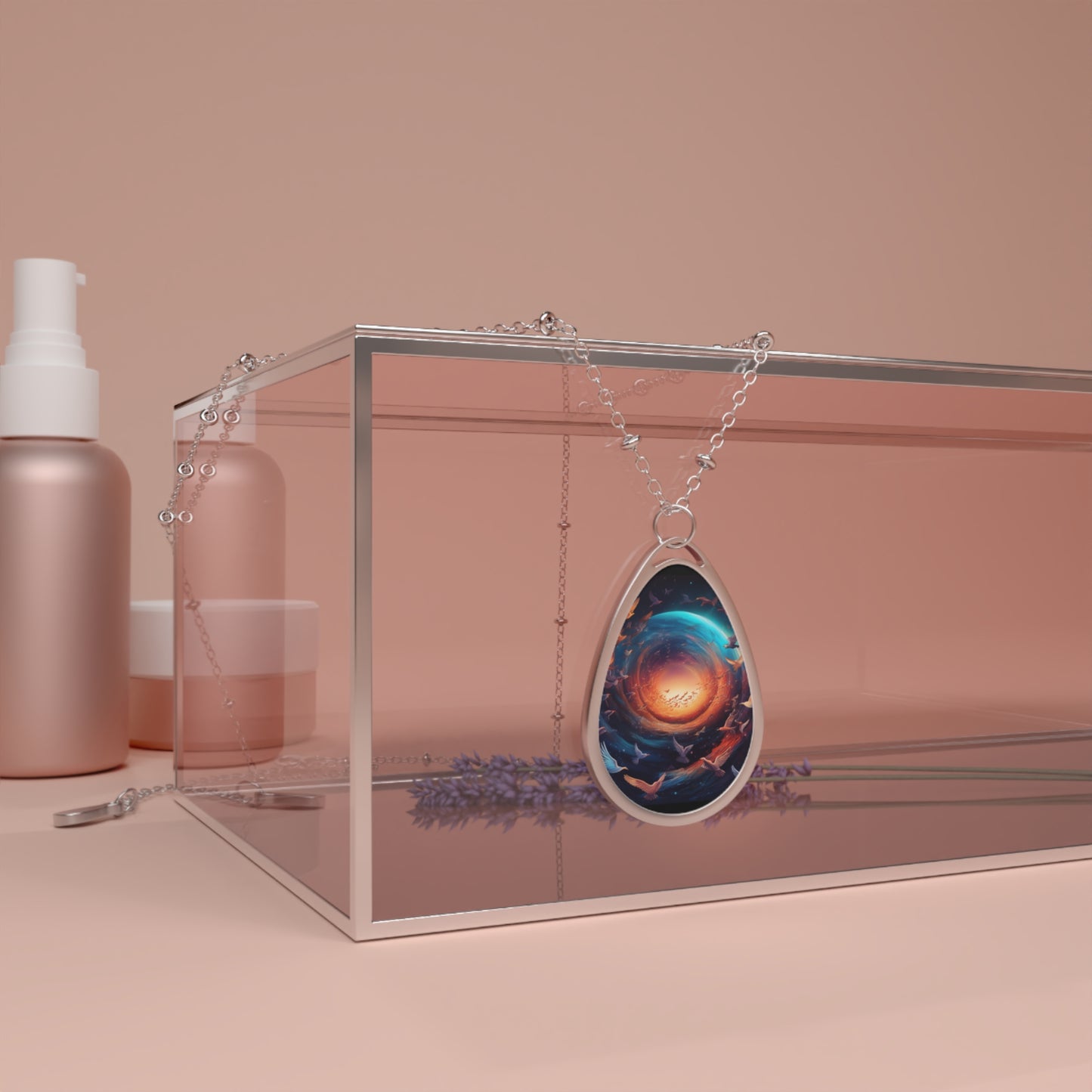 Cosmic Oval Necklace, Galaxy Jewelry, Astronomy Pendant, Celestial Gift, Unique Necklace for Her, Space Lover Accessory