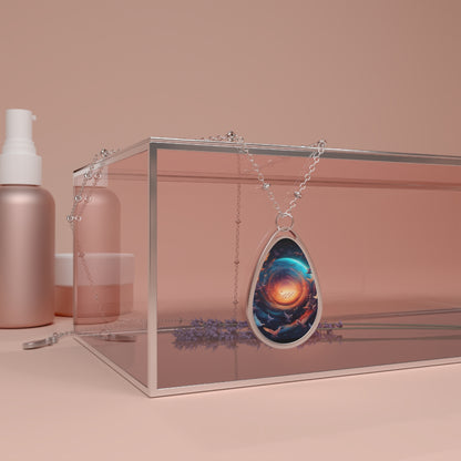 Cosmic Oval Necklace, Galaxy Jewelry, Astronomy Pendant, Celestial Gift, Unique Necklace for Her, Space Lover Accessory