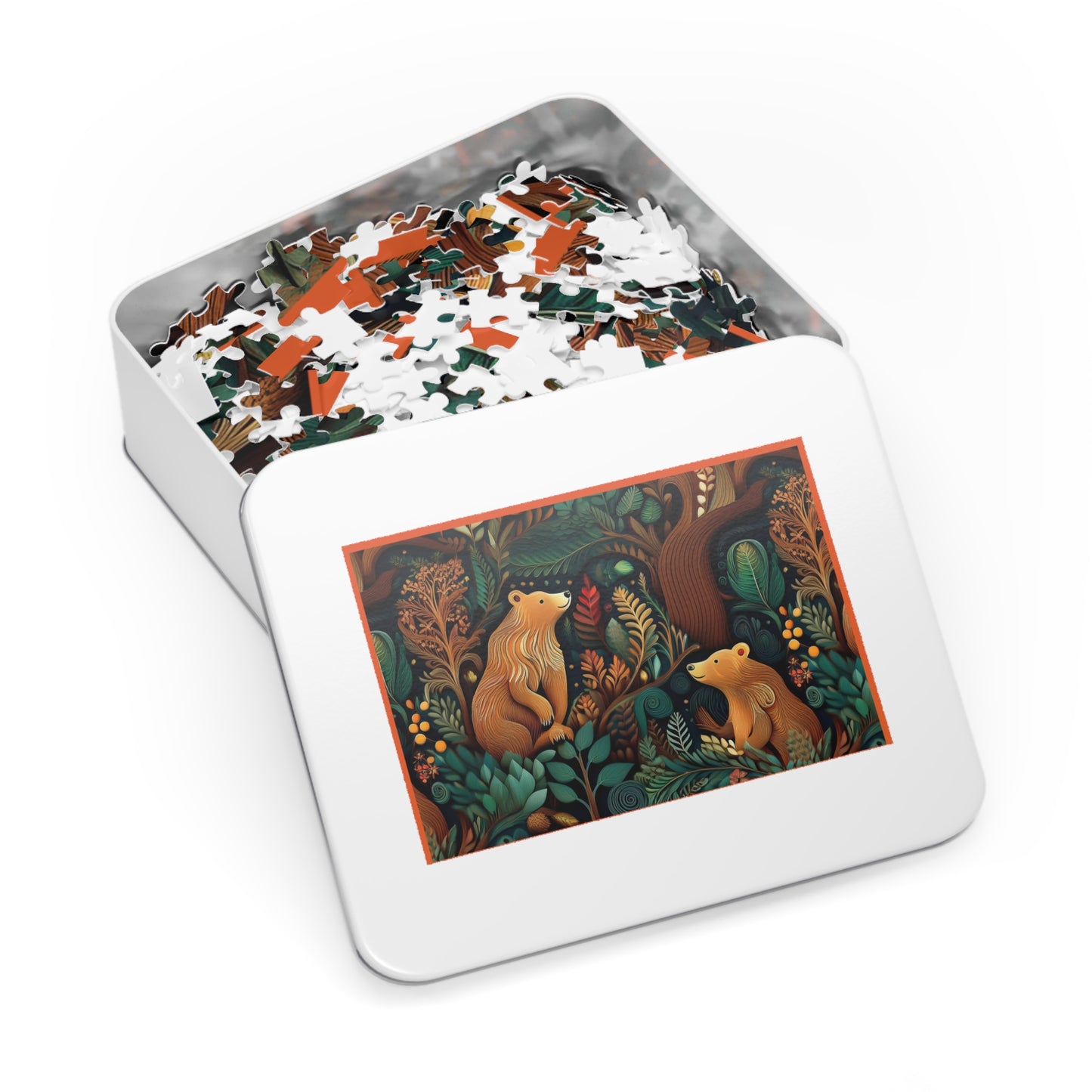Nature-Inspired Bear Jigsaw Puzzle with Tin - Perfect for Family Fun and Gift-Giving