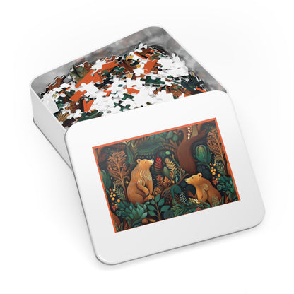 Nature-Inspired Bear Jigsaw Puzzle with Tin - Perfect for Family Fun and Gift-Giving
