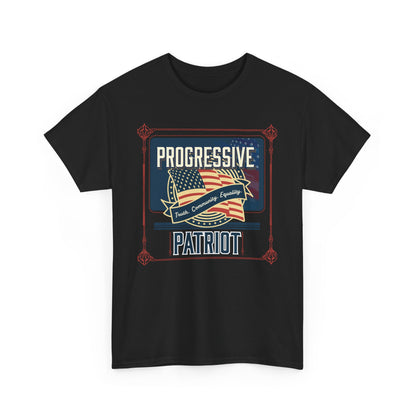 Progressive Patriot- Unisex Heavy Cotton Tee, Retro T-Shirt, Casual Wear, Gift for Activists, Independence Day, Protests, Everyday Apparel