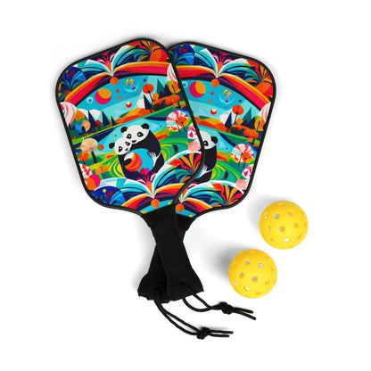 Pickleball Set - Two Pandas Art Deco Design