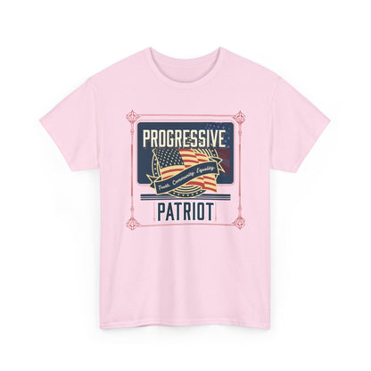 Progressive Patriot- Unisex Heavy Cotton Tee, Retro T-Shirt, Casual Wear, Gift for Activists, Independence Day, Protests, Everyday Apparel