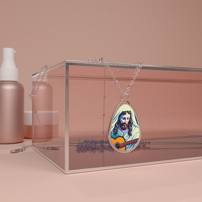 Handcrafted Pendant w/ Jesus Playing Guitar, Spiritual Jewelry, Gift for Music Lovers, Religious Necklace, Boho Accessories, Unique art