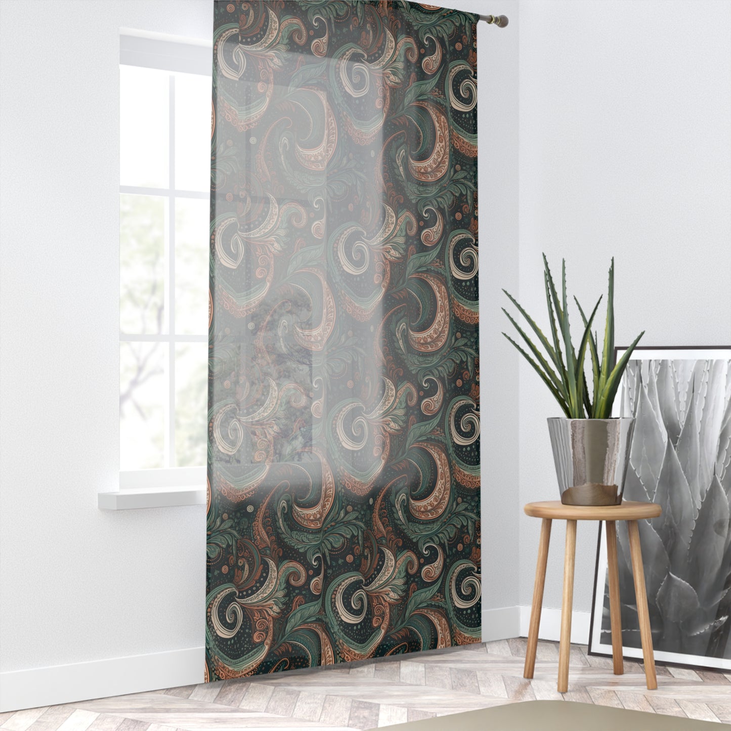 Boho Chic Window Curtain - Elegant Swirl Design for Cozy Home Decor