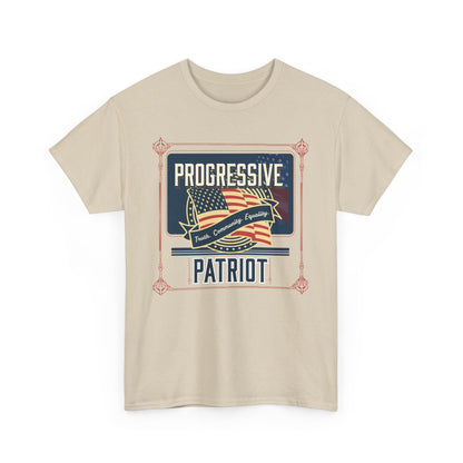 Progressive Patriot- Unisex Heavy Cotton Tee, Retro T-Shirt, Casual Wear, Gift for Activists, Independence Day, Protests, Everyday Apparel