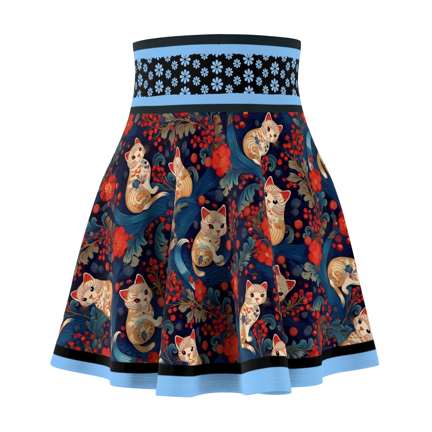 Whimsical Cat Print Skater Skirt for Women - Fun and Playful Design