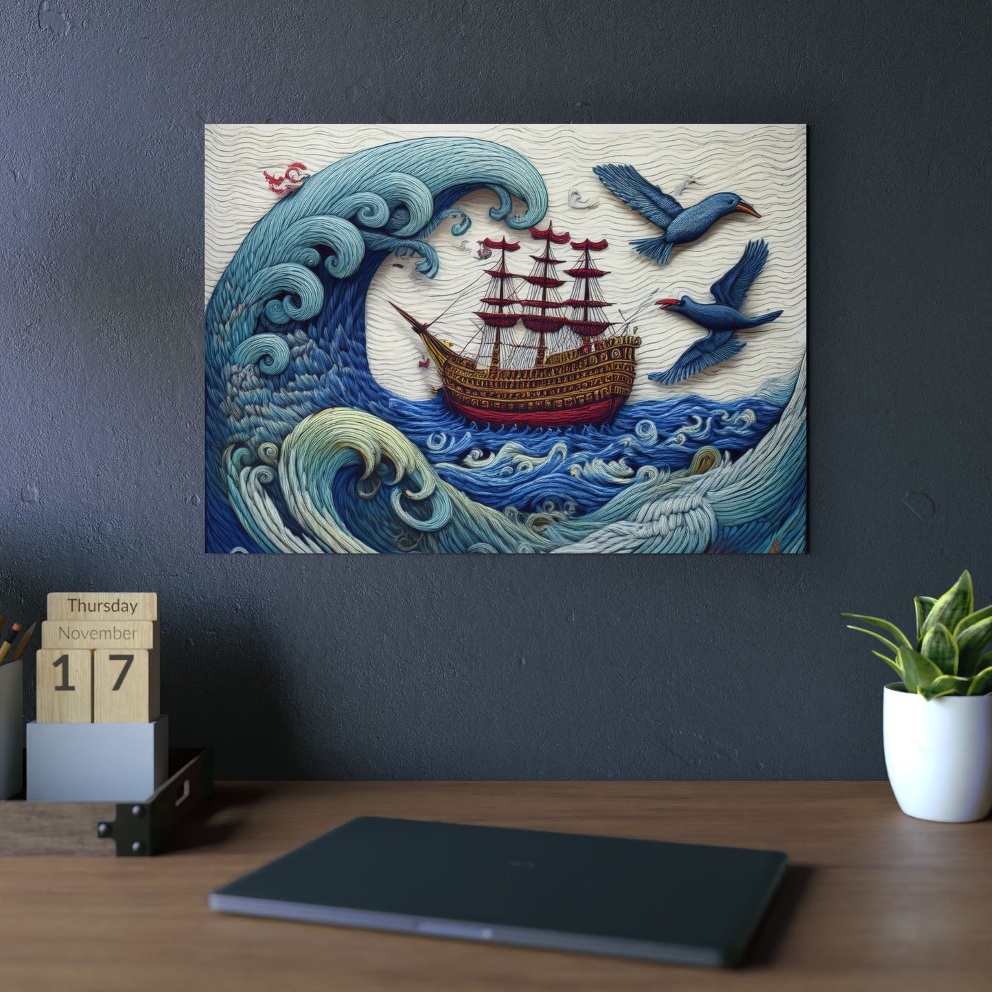Aluminum panel Artwork - Pirate Ship and Tsunami Wave