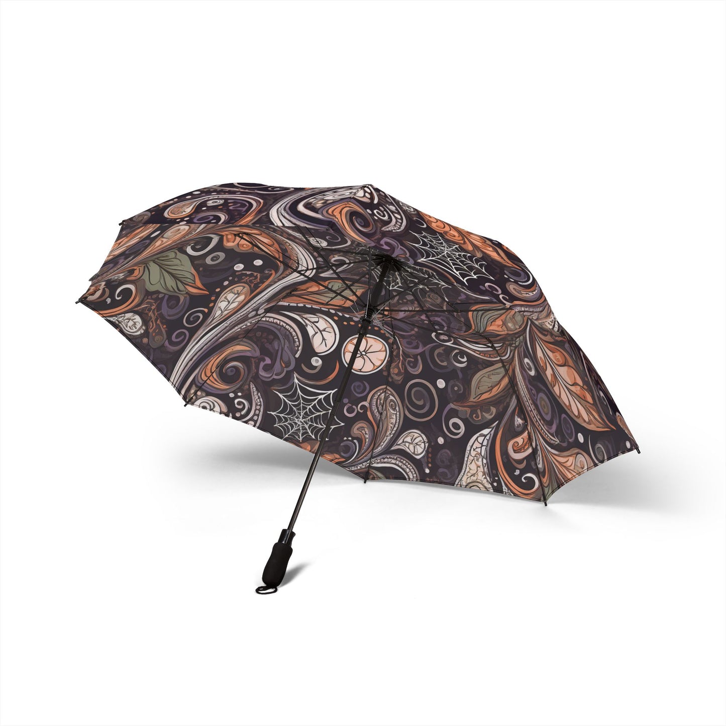 Foldable Umbrella - Autumn Leaves and Spiderwebs Design