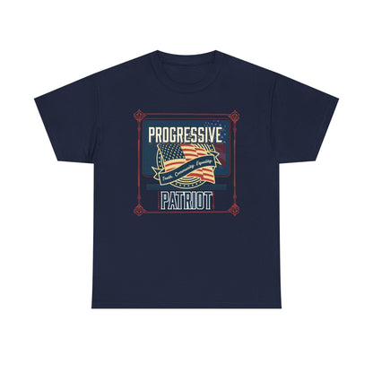 Progressive Patriot- Unisex Heavy Cotton Tee, Retro T-Shirt, Casual Wear, Gift for Activists, Independence Day, Protests, Everyday Apparel