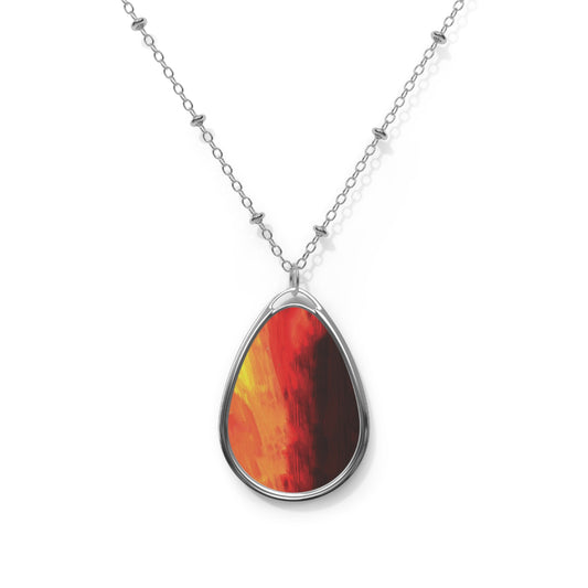 Red Paint Strokes, Blaze Fire Oval Necklace