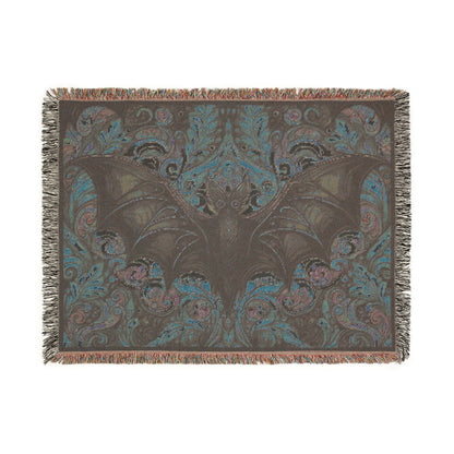 Psychedelic Bat- Woven Blanket, Cozy Throw, Home Decor, Halloween Gift, Gothic Blanket, Unique Gift for Bat Lovers, Goths