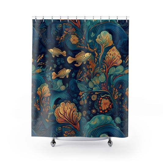 Oceanic Dream Shower Curtain, Nautical Bathroom Decor, Aquatic Theme, Bathroom Gift, Coastal Vibes, Fish Pattern