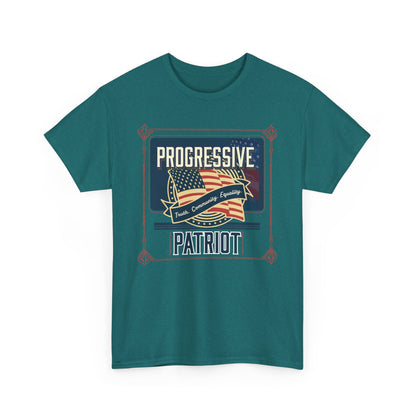 Progressive Patriot- Unisex Heavy Cotton Tee, Retro T-Shirt, Casual Wear, Gift for Activists, Independence Day, Protests, Everyday Apparel