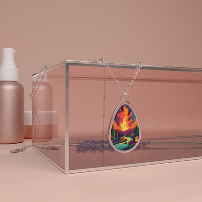 Forest Fire Float, Oval Necklace, Unique Jewelry for Space Enthusiasts, Colorful Anniversary Pendant, Fishing Gift, Handmade Beaded