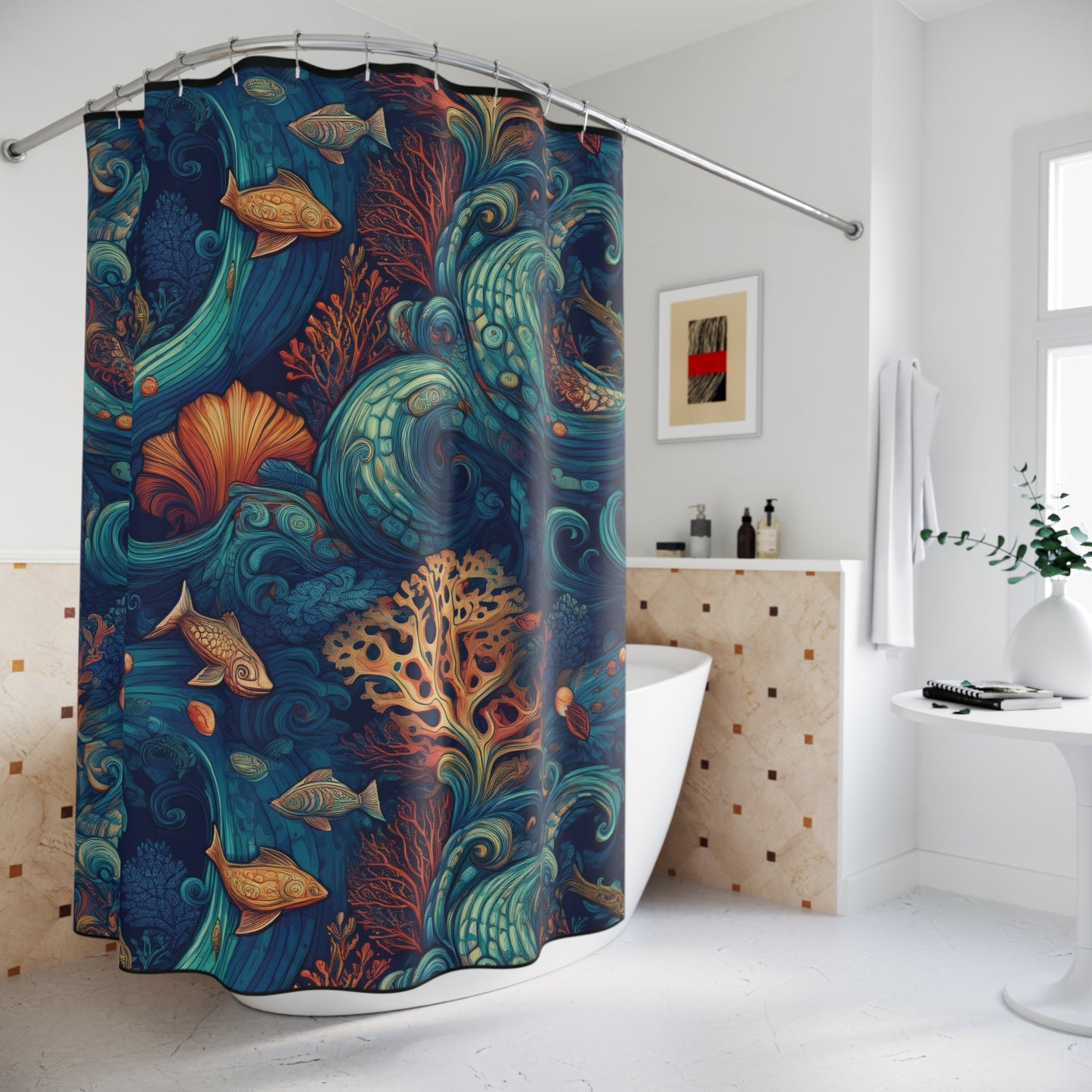 Ocean Reef-Inspired Shower Curtain with Vibrant Marine Life Design