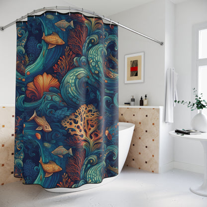 Ocean Reef-Inspired Shower Curtain with Vibrant Marine Life Design