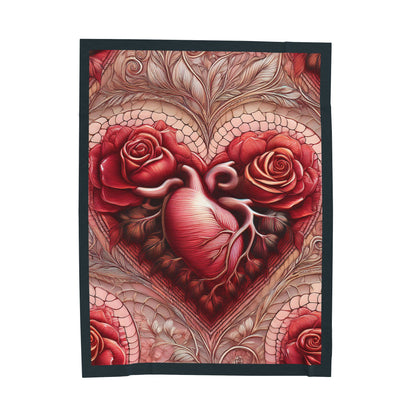 Plush Blanket, Heart Rose Design - Cozy Throw, Soft Bedding, Valentine's Day Gift, Anatomical Heart Decor, Romantic Home Decor