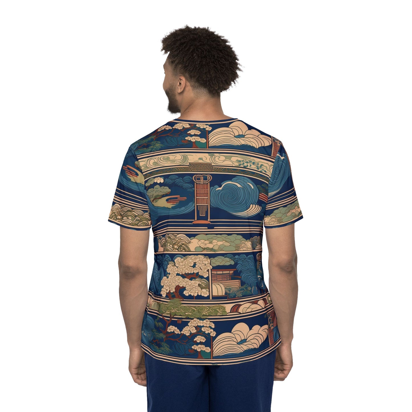 Men's Sports Jersey - Vintage Japanese Inspired Landscape Design