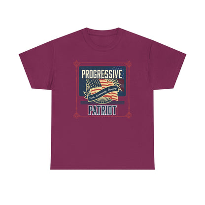 Progressive Patriot- Unisex Heavy Cotton Tee, Retro T-Shirt, Casual Wear, Gift for Activists, Independence Day, Protests, Everyday Apparel