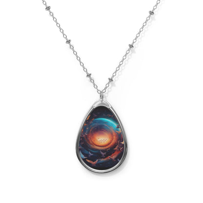 Cosmic Oval Necklace, Galaxy Jewelry, Astronomy Pendant, Celestial Gift, Unique Necklace for Her, Space Lover Accessory