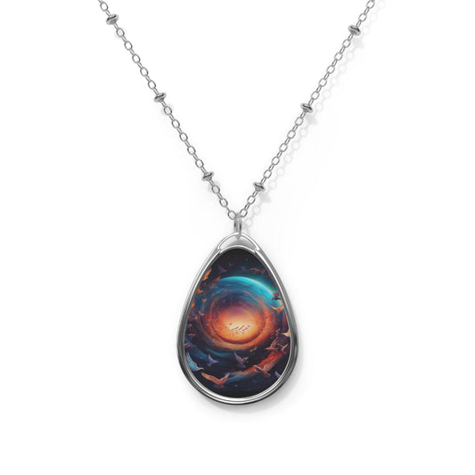 Cosmic Oval Necklace, Galaxy Jewelry, Astronomy Pendant, Celestial Gift, Unique Necklace for Her, Space Lover Accessory