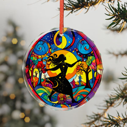 Crystal Ornament — Stained Glass Dancing Moon Woman Holiday Decoration