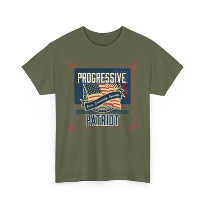 Progressive Patriot- Unisex Heavy Cotton Tee, Retro T-Shirt, Casual Wear, Gift for Activists, Independence Day, Protests, Everyday Apparel
