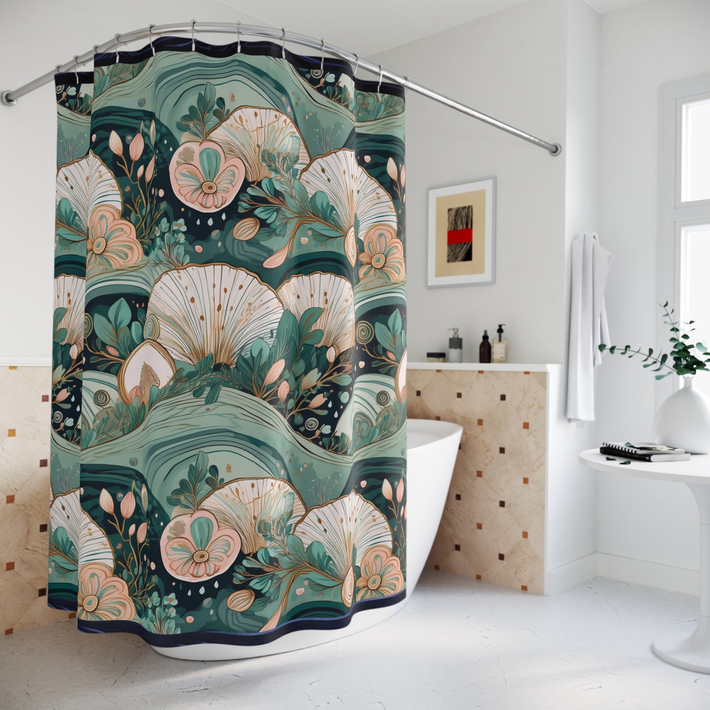 Elegant Floral Sea Shower Curtain - Nature-Inspired Bathroom Decor
