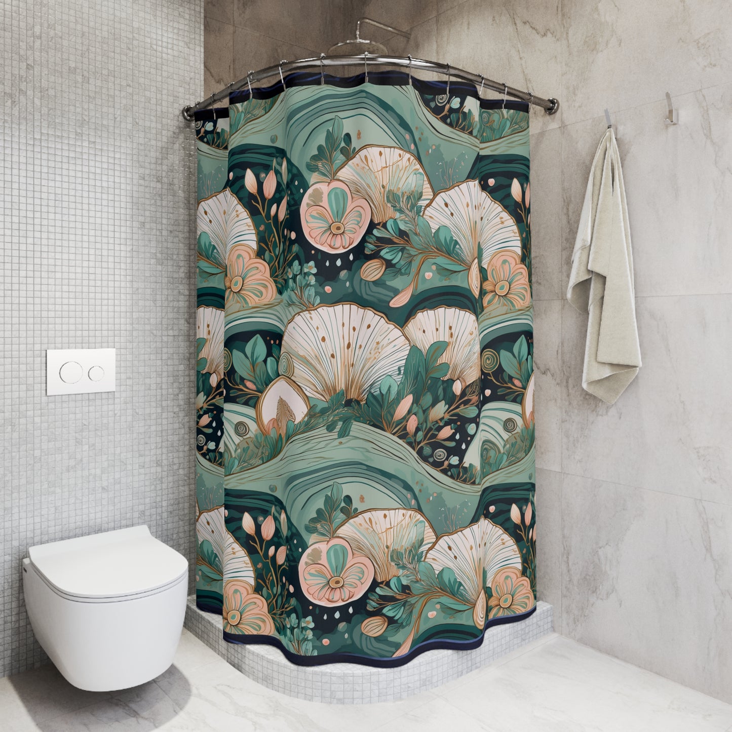 Elegant Floral Sea Shower Curtain - Nature-Inspired Bathroom Decor