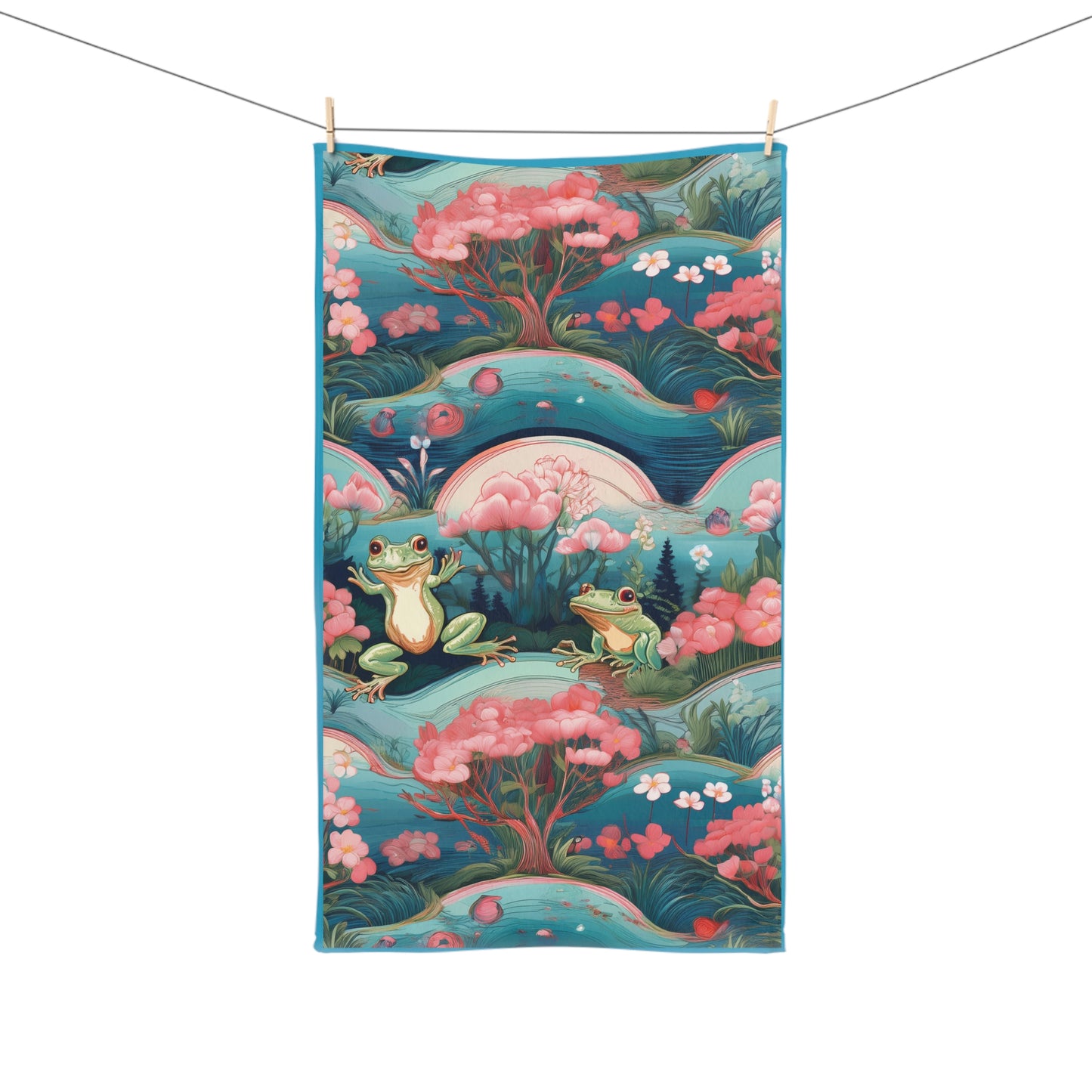 Whimsical Frog Pattern Hand Towel - Nature-Inspired Bathroom Decor