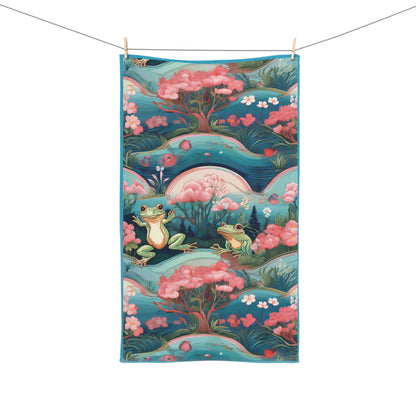 Whimsical Frog Pattern Hand Towel - Nature-Inspired Bathroom Decor