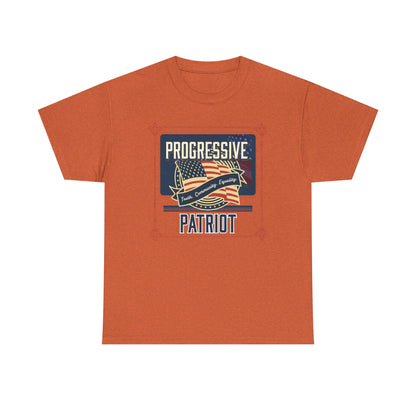 Progressive Patriot- Unisex Heavy Cotton Tee, Retro T-Shirt, Casual Wear, Gift for Activists, Independence Day, Protests, Everyday Apparel