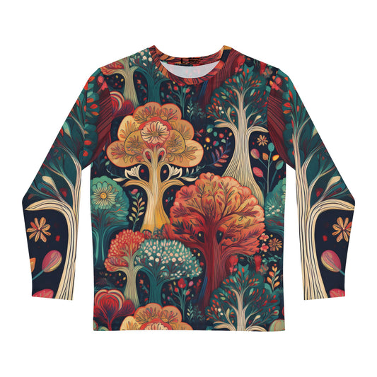 Nature-Inspired Men’s Long Sleeve Shirt - Vibrant Forest Design for Casual Style