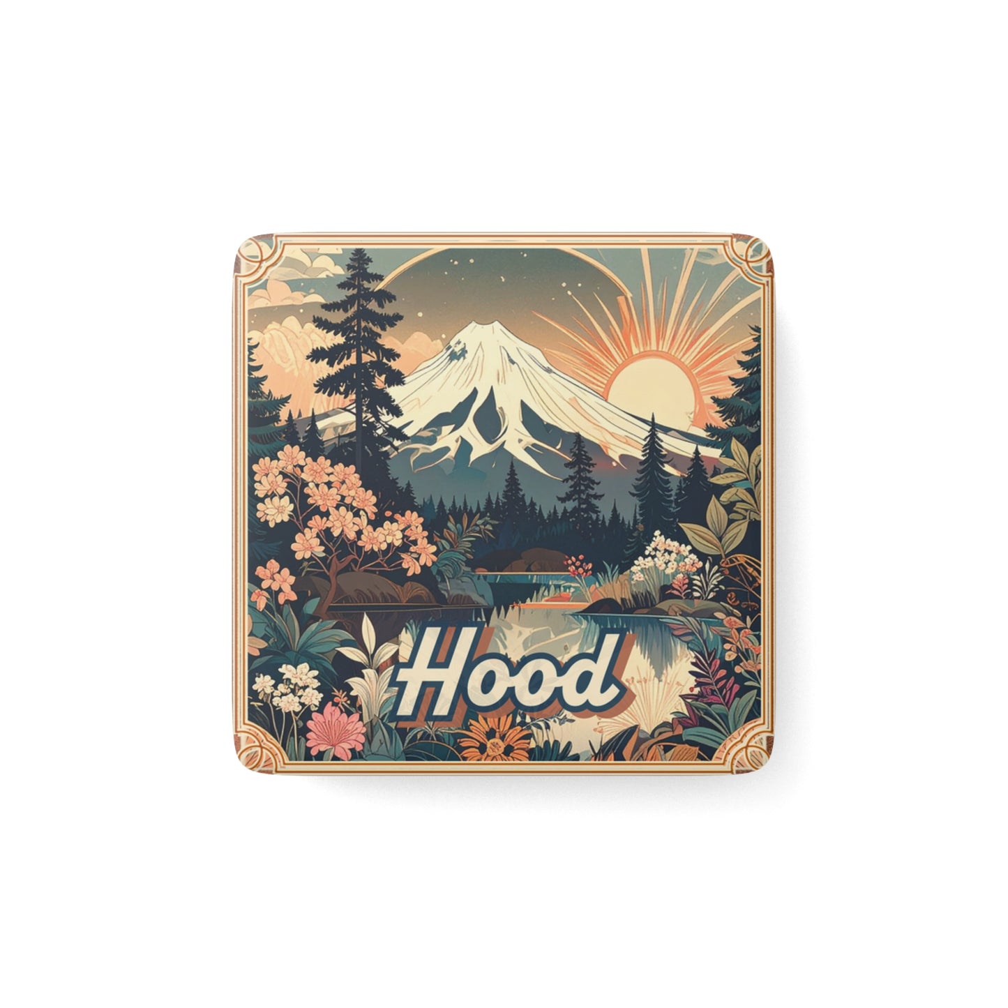 Mt Hood Vintage Mountain Sunrise Porcelain Magnet