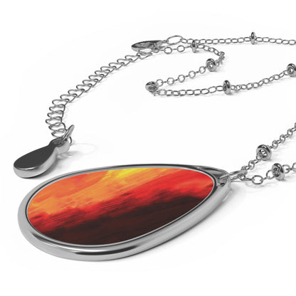 Red Paint Strokes, Blaze Fire Oval Necklace