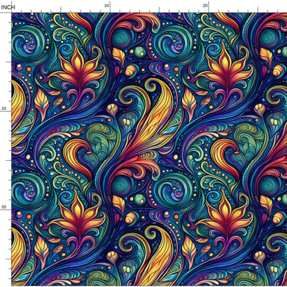 Fabric, bright psychedelic lilies