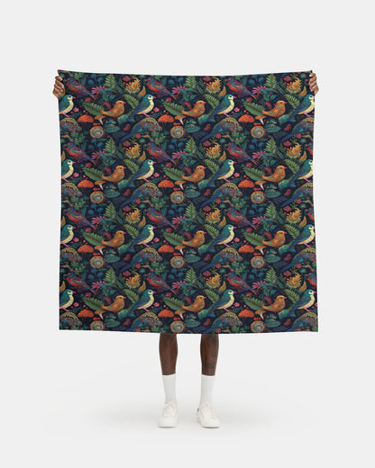 Fabric, bright psychedelic and stitched birds