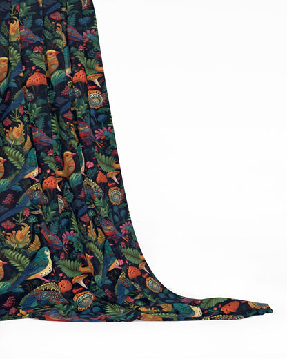 Fabric, bright psychedelic and stitched birds