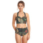 All-Over Print Women's Swimsuit Set With Halter, Black rabbits