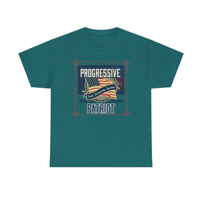 Progressive Patriot- Unisex Heavy Cotton Tee, Retro T-Shirt, Casual Wear, Gift for Activists, Independence Day, Protests, Everyday Apparel